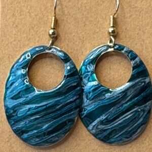 Enamel Blue and Silver Swirl Earrings